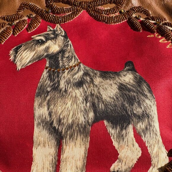 Isabella Fiore Schnauzer Dog Beaded Leather Handbag Purse - Picture 6 of 15